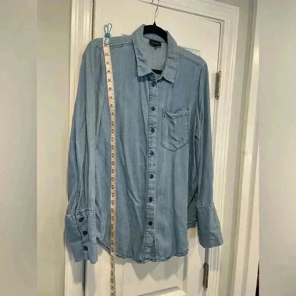 Who What Wear Lyocell Denim Long Sleeve Button Down Large Cuffs Pocket Size M - Picture 5 of 11